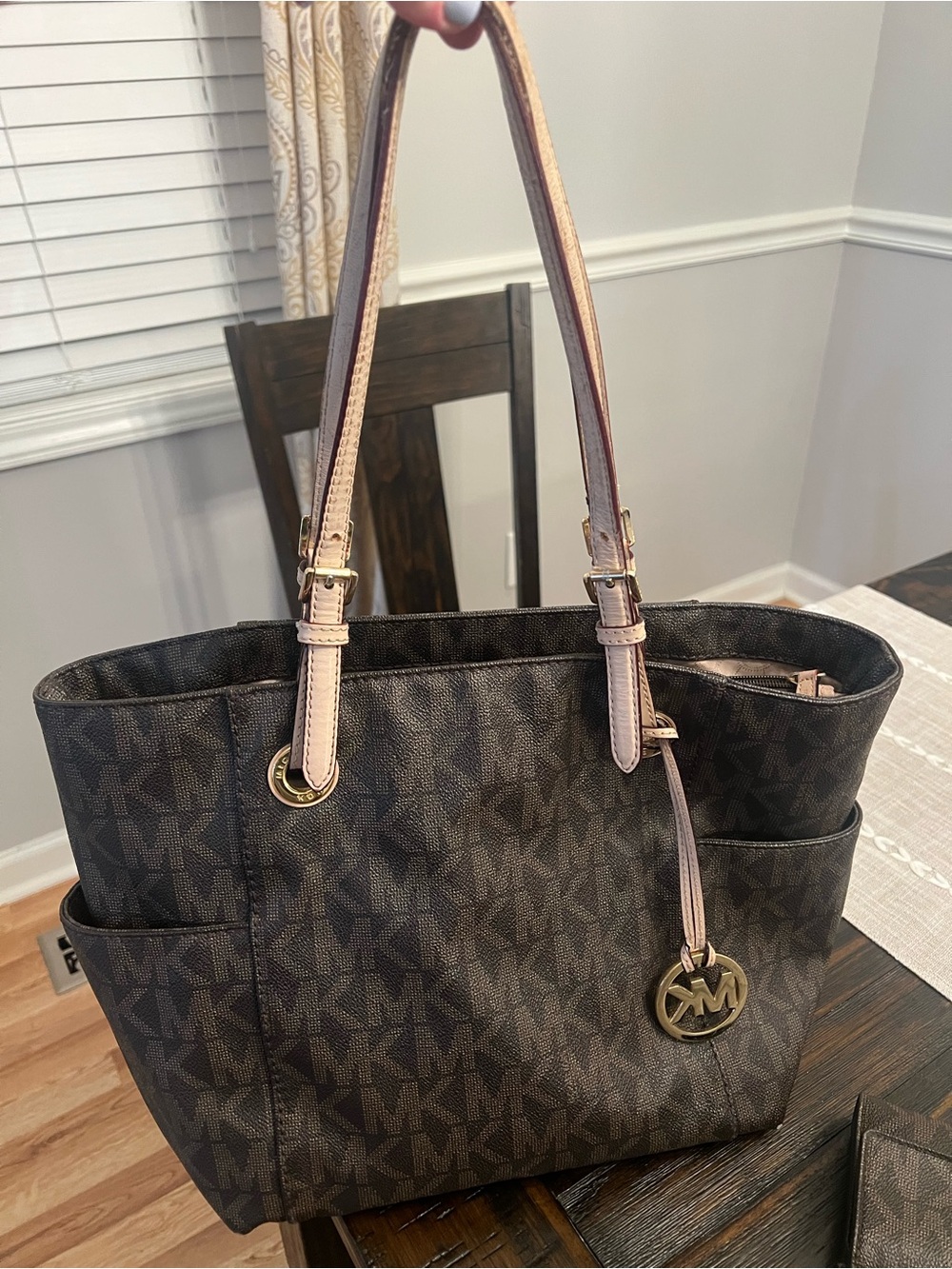 Michael Kors Brown Logo Tote and wallet 
Fair condition